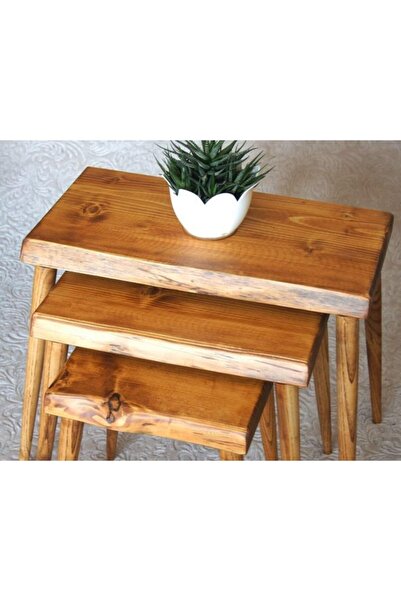 Mobenta Doğal Ağaç Masif Kütük 3’lü Zigon Sehpa