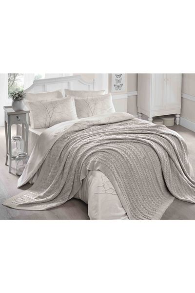 Betires Home Knitted Double Blanket Beige