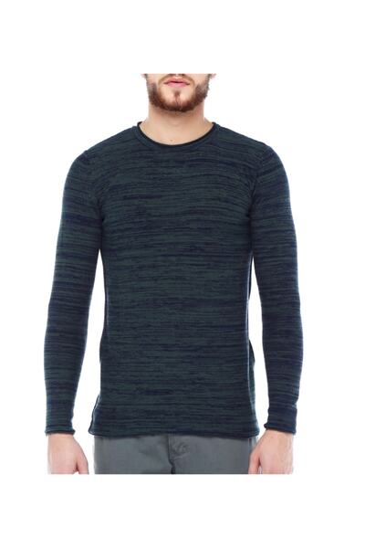 FBI Men's Khaki Slim Fit Patterned Crew Neck Knitwear Sweater 1015