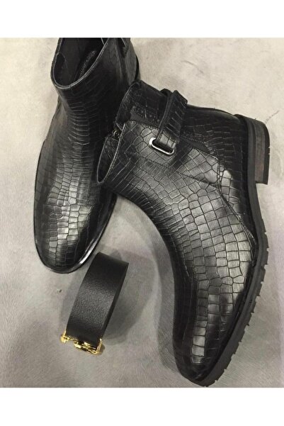 YAREL AYAKKABI Erkek  Fermuarlı Çırtlı Hakiki Deri Krokodil Desen Bot
