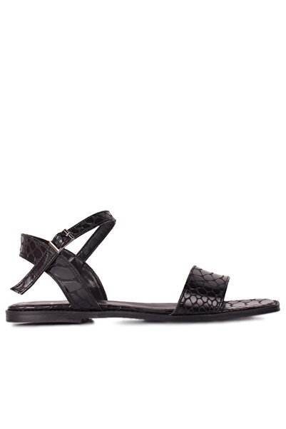 Fitbas 111602 066 Γυναικεία Μαύρα Σανδάλια Κροκόδειλου Μεγάλου & Μικρού Μεγέθους