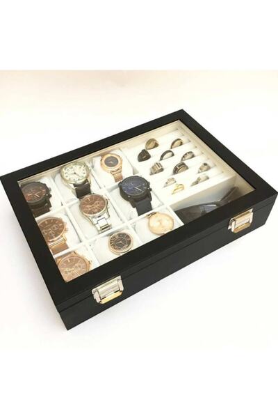 lemango Black Leather Coating - Multi-Purpose Watch Ring and Glasses Jewelry Box