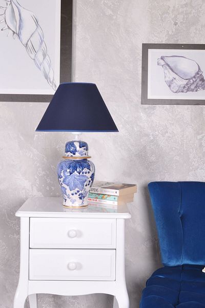 Qdec Bleu Blanc Shah Vase - Leaf Fluffy Dark Blue Lampshade