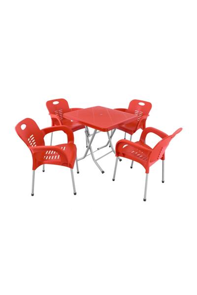 Mandella Katlanır Ayak 80x80 Demir Ayaklı Nil Koltuk Masa Takımı Kırmızı