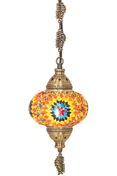 Demmex Handmade Authentic Mosaic Colored Glass Pendant Chandelier, Leaf Chain, 75cm