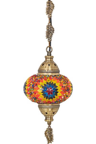 Demmex Handmade Authentic Mosaic Colored Glass Pendant Chandelier, Leaf Chain, 75cm