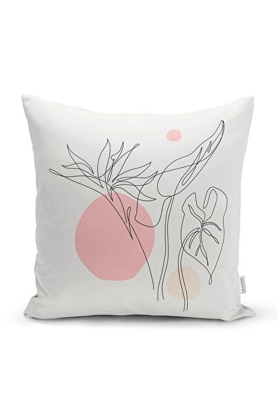 Realhomes Kırmızı Ve Turucu Şerit Temalı Çiçek Tasrımlı Dekoratif Kırlent Kılıfı