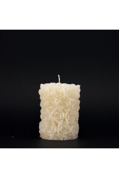 Missi 7x8 Gül Kabartmalı Ekru Mum