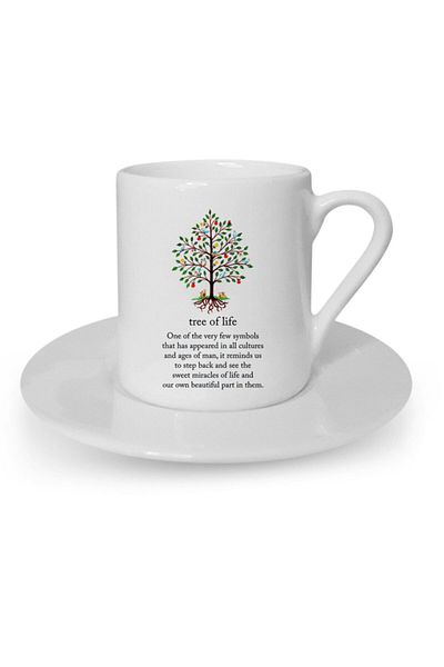 HRS White Coffee Cup Symbol Ying Yang Lotus Flower Meditation Tree of Life