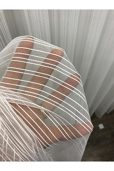 Brillant Bozcada Series - Striped Tulle Curtain, Set of 3