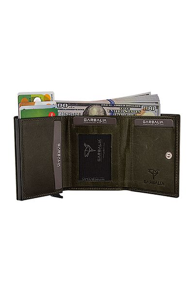 Garbalia 100% Χειροποίητο Crazy Leather Mechanism Green Card Holder Money Portfolio