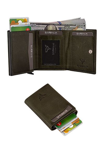 Garbalia 100% Χειροποίητο Crazy Leather Mechanism Green Card Holder Money Portfolio