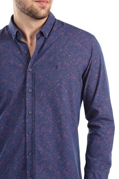 RAVANELLI Πουκάμισο με εμπριμέ Claret Red Slim Fit