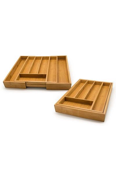 BALSA 7 Compartments Large Size Openable Adjustable Bamboo Wooden Drawer - Cutlery Dish Rack