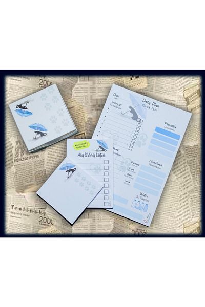 Dikkat Ajans Blue Cat Pattern Note Papers Set