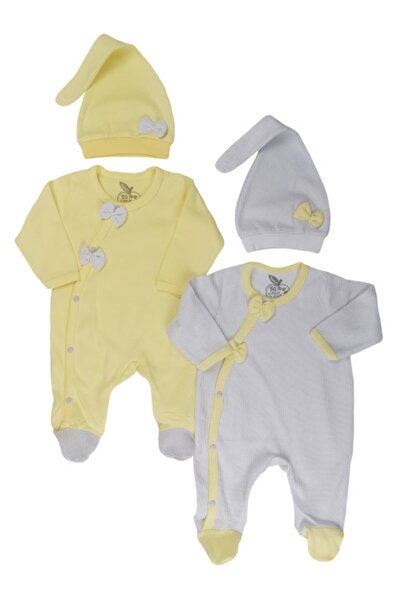 Hansbebe Fiyonklu Puantiyeli Ve Düz Şapkalı Kız Bebek Tulum 2'li Set