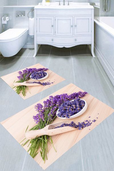 MODANOİVA Lavender Grains Patterned 2-Piece Bath Mat (50x60 - 60x100)