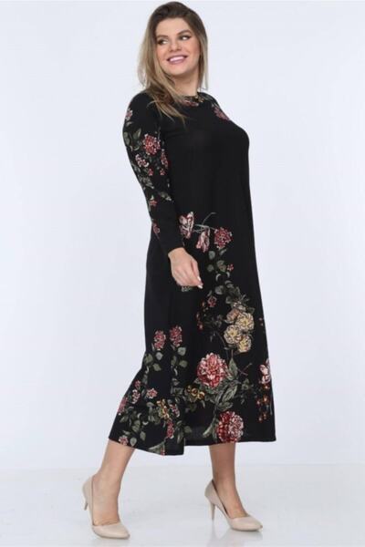 Şirin Butik Μακρύ φόρεμα με μαύρο σχέδιο με γιακά