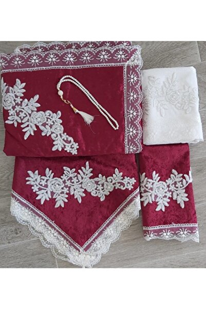 Lamazihome Boxed Prayer Rug Set Bundle Set 5 Pieces - Claret Red
