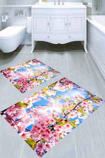 MODANOİVA سجادة حمام مكونة من قطعتين بنمط انعكاس الشمس على شكل زهور برية (50x60 - 60x100)