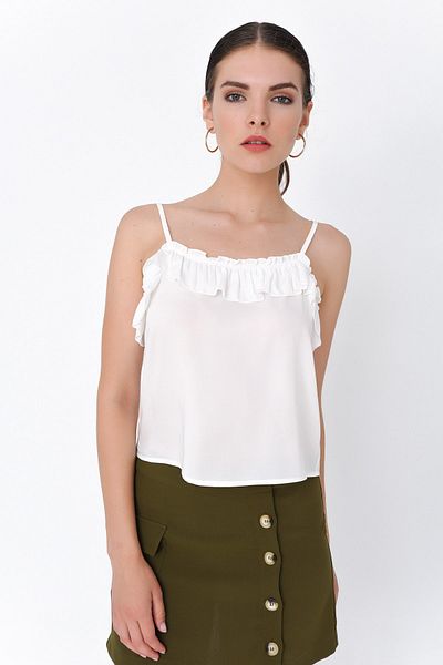 Hanna's by Hanna Darsa Women's White Rope Strap Frilly Undershirt