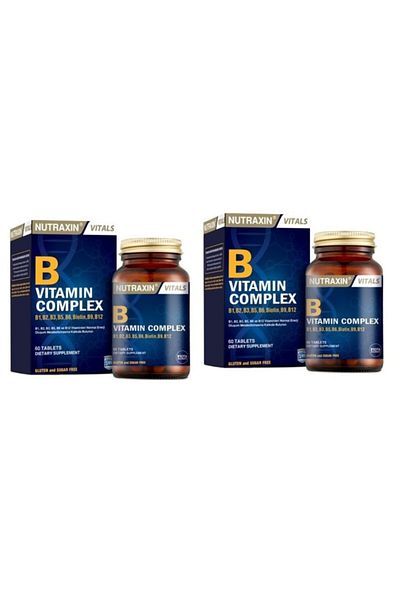 Nutraxin Vitamin B Complex 60 Tablets Containing Vitamins B1, B2, B3, B5, B6, B12*2 Pieces
