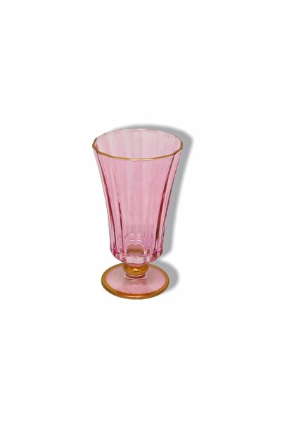 Paşabahçe Görümce Kristal 6'lı El Dekoru Altın Yaldızlı Pembe Lüster Gold Renkli Diamond Kahve Yanı Su Bardağı