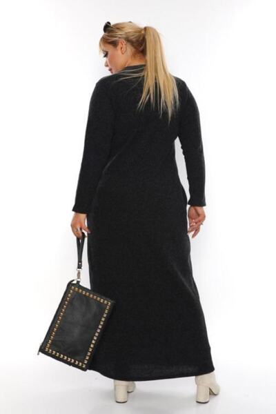 Şirin Butik Γυναικείο Μακρύ Φόρεμα Μαύρο Σπασμένο Καμισόλα Plus Size