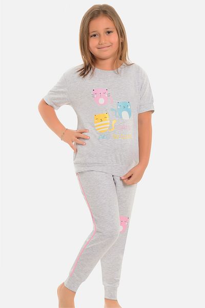 Little Frog Girl's Pajama Set with Banded Legs, Gray