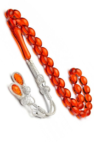 OTTOTESBİH 1000 فضة Kazaz شرابة 7x11mm البرتقال النار العنبر مسبحة الصلاة