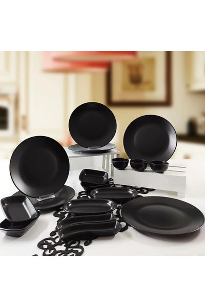 Keramika Matte Black 17 Piece Breakfast Set for 6 People