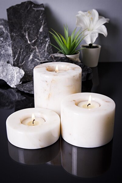 MyNilla Mermer Mumluk 3' Boy Beyaz El Yapımı Naturel Doğal Taş