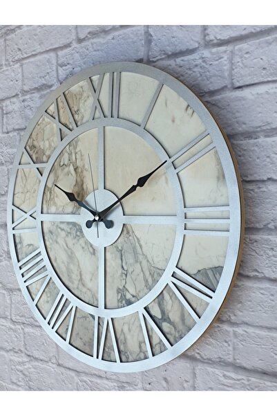 Markakanvas Mermer Desenli Metalik Gri Renkli Duvar Saati Çap80 Cm Mks984651gr