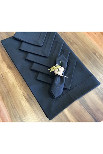 OYA home Black Table Cloth (1) & Napkin (8) Set - Total 9 Pieces