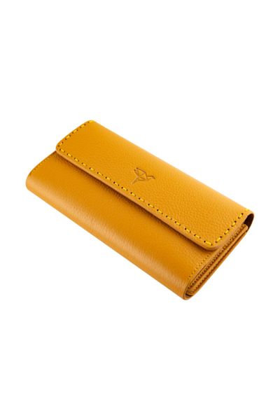 Garbalia Γνήσιο δέρμα Saddler Mustard Yellow Γυναικείο χαρτοφυλάκιο χρημάτων με ραμμένη θήκη τηλεφώνου