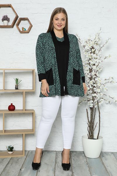 Kheos Leopard Patterned V-Neck Pocket Cardigan with Inner Blouse