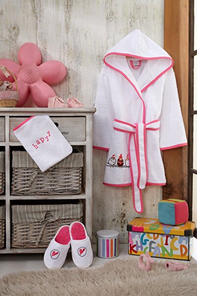 Z&R Home Pecora 5-6 Yaş Bambu Çocuk Bornoz Seti Pembe