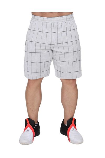 Big Sam Ecru Relaxed Cut Cotton Checkered Shorts 1403