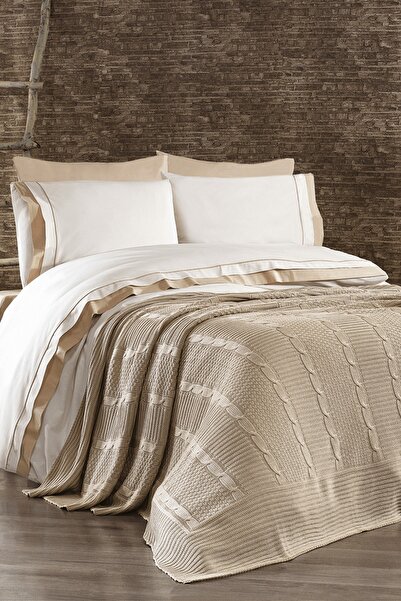 Minelya Home Collection طقم غطاء لحاف مزدوج مكون من 7 قطع من القطن المحبوك Ah...