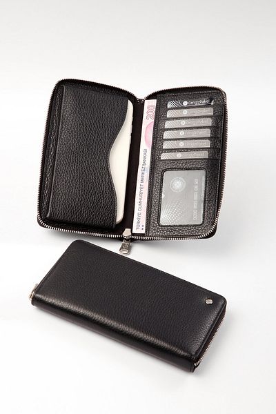 CENGİZ PAKEL Portofel de dama din piele naturala neagra cu compartiment pentru telefon