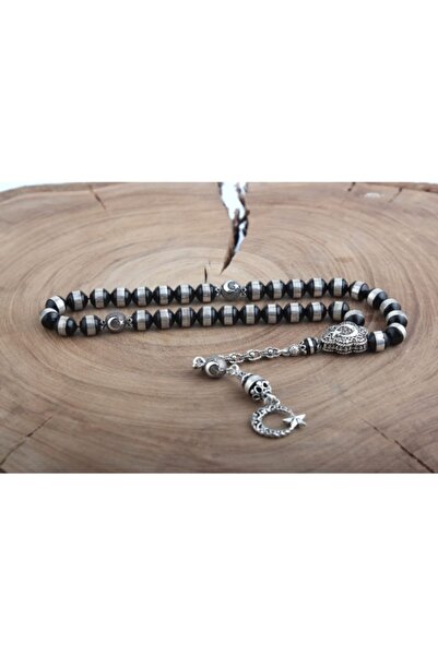 İnan Tesbih Kuka Silver Wrapped Crescent and Star Imame Silver Tasseled Rosary