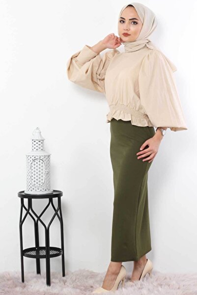 Tesettür Dünyası Khaki Pencil Skirt - Tsd0291 Model