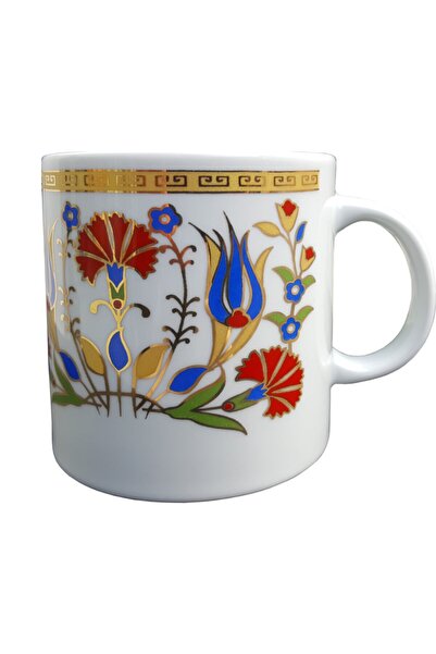 Armada Çini Prt 90 Gold Gilded Tulip Carnation Tile Patterned Porcelain Mug