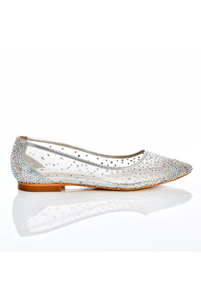 Sevim Ayakkabı Kadın Lame Renk Taşlı Cinderella Babet