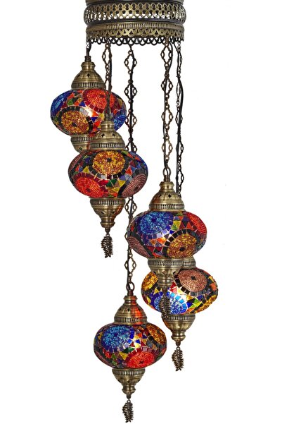 Demmex Mozaik Lamba 5'li Osmanlı Otantik Renkli Camlı El Yapımı Boho Sarkıt A...