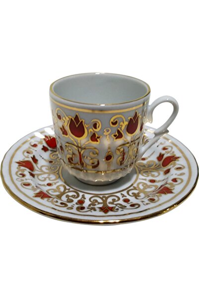 Armada Çini Ar 680 Red Tulip Gold Gilt 6-Piece Cup Set