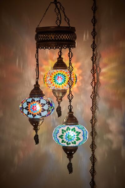 Demmex Mozaik 3lü Avize Sarkıt Otantik Lamba Renkli Sarkıt Lamba