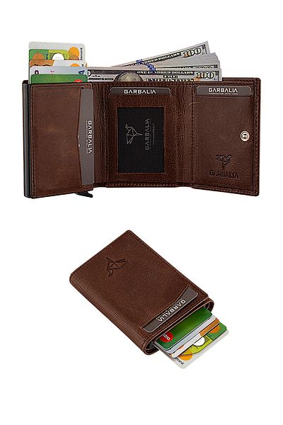 Garbalia 100% Χειροποίητο Crazy Leather Μηχανισμός Καφέ Θήκη για Χρήματα χαρτοφυλάκιο