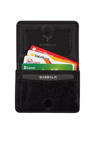 Garbalia 100% Handmade Genuine Leather Magnetic Black Card Holder Money Portfolio
