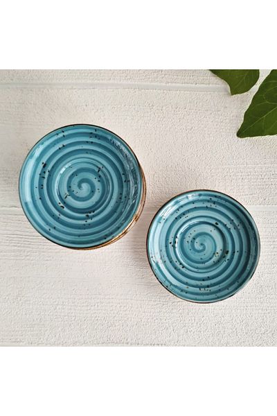 MADAM İZMİR 6-Piece Blue Tea Plate - Winter